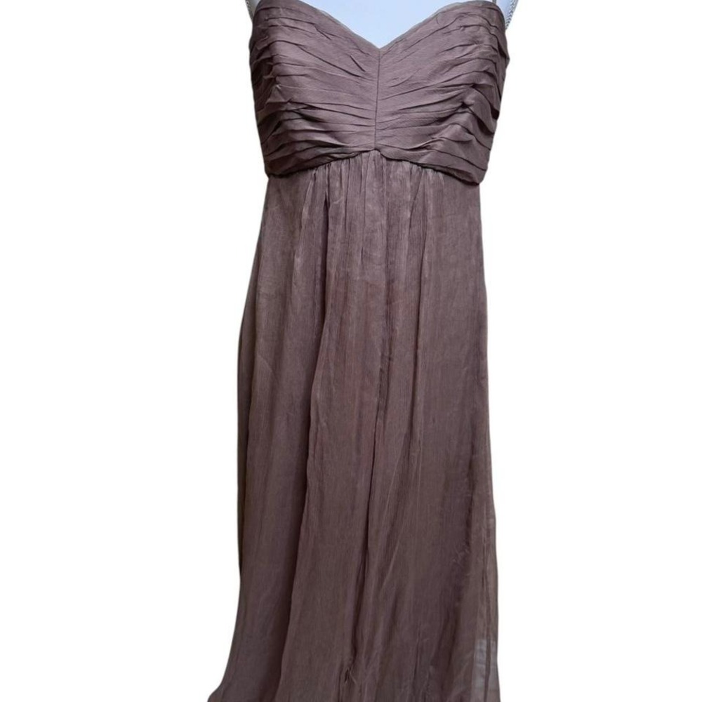 Amsale Silk Chiffon Ruched Sweetheart Gown Mauve Taupe Bridesmaid Dress Size 10